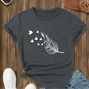 SHEIN Dark Gray Feather Print Tee